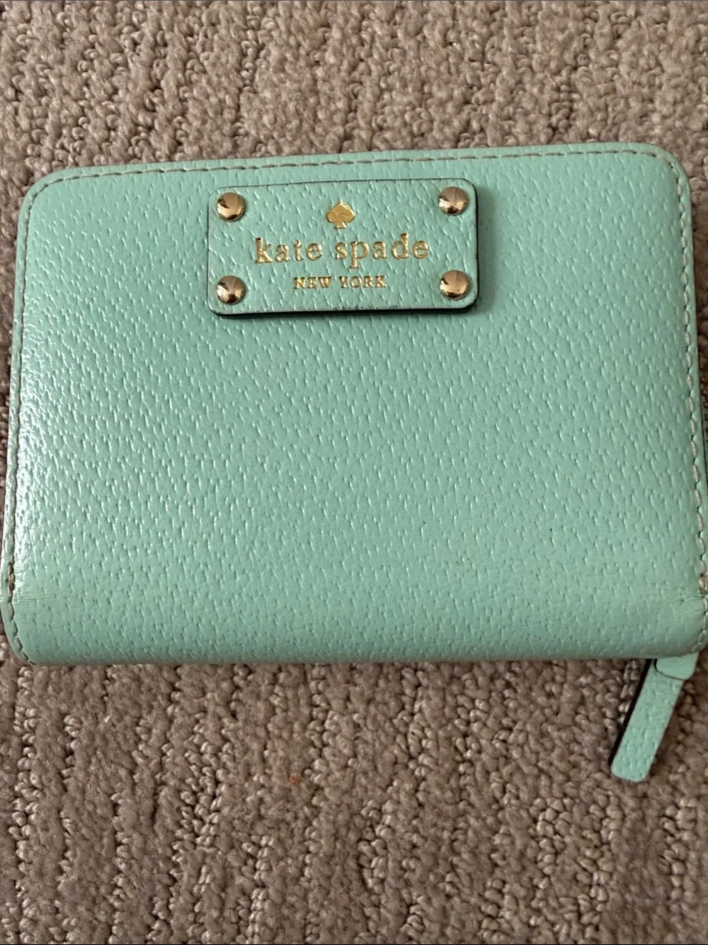 kate spade Mint Zip-Around Pebbled Leather Wallet with Gold Hardware